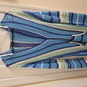 Striped Crochet Cardigan in Blue and Green